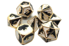 Old School 7 Piece DnD RPG Metal Dice Set: Dragon Forged - Black & White w/ Gold